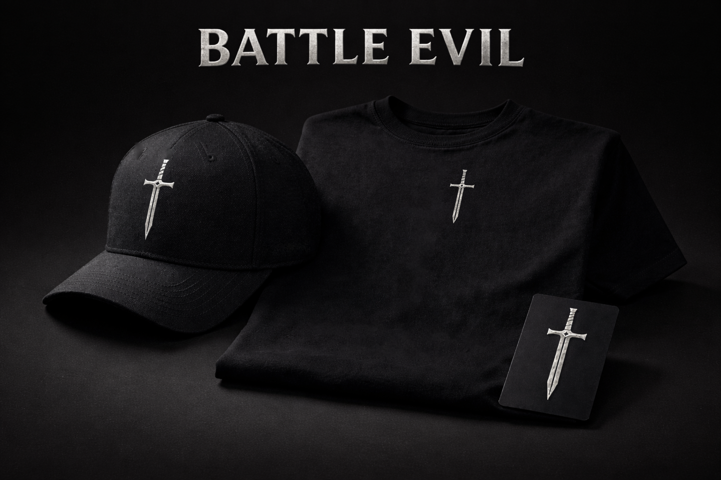 Battle Evil Starter Pack — hat, tee, and sword decal