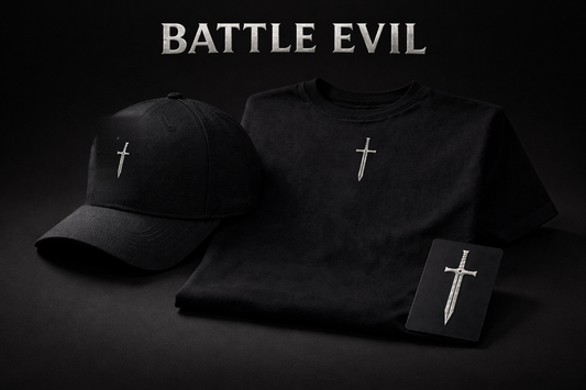 Battle Evil Starter Pack — hat, tee, and sword decal